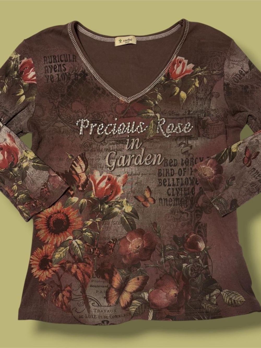 Y2K Floral Rhinestone Graphic Top Size Small Cottagecore Whimsical